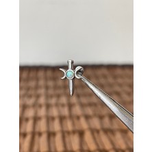 Aida Jewelss 316 L Cerrahi Çelik Kılıç Ay Opal Taşlı Dudak Kıkırdak Helix Tragus Piercingi 8mm x 1,2mm
