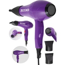 Güçlü 3600W Profesyonel Saç Kurutma Makinesi Mor+2 Başlık, Ac Motor, Şık ve Hızlı Kurutma