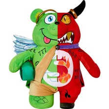 Angel Vs Devil Teddy Bear Sırt Çantası, Pelüş Kumaş, Fermuarlı Cepler, Orijinal Tasarım