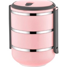 3 Katlı Pembe Sızdırmaz Yemek Termosu 2,25 Litre Sefer Kabı