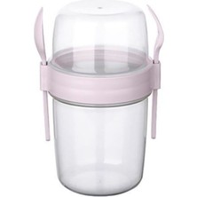 Pembe Çift Hazneli Bebek Saklama Kabı, Mama ve Müsli Için Çatal ve Kaşık Dahil