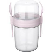 Pembe Çatallı ve Kaşıklı 1100 ml Müsli Kabı, Şık ve Kullanışlı Tasarım
