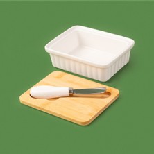 14 cm Beyaz Porselen Tereyağlık ve Bıçaklı Set