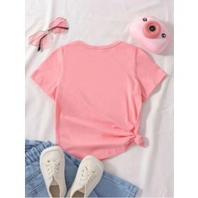 Kids Pembe Hello Kediler Baskılı Oversize Kız Çocuk T-Shirt