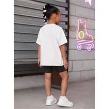 Kız Çocuk Renkli Ayıcık Baskılı Oversize Bisiklet Yaka Pamuk T-Shirt