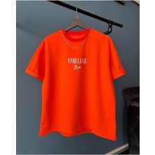 Vivre La Vie( Hayatı Yaşa ) Tasarım Baskılı Oversize Pamuklu Penye T-Shirt