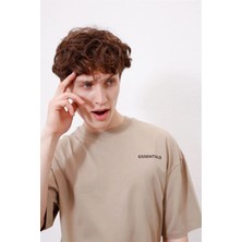 Büyük Beden Essentials Küçük Baskılı Pamuk Oversize Bisiklet Yaka T-Shirt
