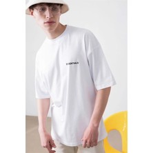 Büyük Beden Essentials Küçük Baskılı Pamuk Oversize Bisiklet Yaka T-Shirt