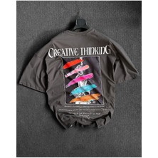 Büyük Beden Creative Thinking Ön Arka Baskılı Oversize Bisiklet Yaka T-Shirt