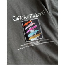 Büyük Beden Creative Thinking Ön Arka Baskılı Oversize Bisiklet Yaka T-Shirt