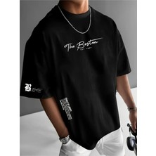 Boston Baskılı Oversize %100 Pamuk T-Shirt