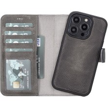 Mulvxurg  URG02 Apple Iphone 14 Pro Uyumlu Deri Cüzdanlı Kılıf Mwwn VS4EF Gri (Mulvix)