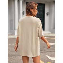 Leopar Kalp Desenli Be Love Baskılı Oversize T-Shirt