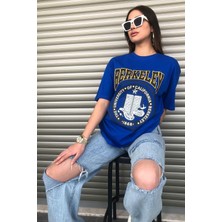 Oversize Mavi Berkeley Logo Baskılı Kadın T-Shirt