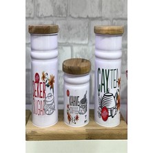 Beyaz ve Gri Metal Saklama Kovası, Ahşap Standlı, 3'lü Set, Şık ve Kullanışlı.