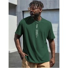 Dikey Every Baskılı Oversize Bisiklet Yaka T-Shirt