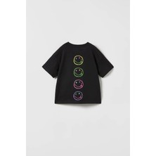 Renkli Nirvana Emoji Ön Arka Baskılı Oversize Çocuk T-Shirt