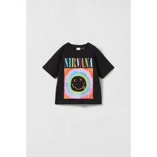 Renkli Nirvana Emoji Ön Arka Baskılı Oversize Çocuk T-Shirt