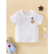 Kids Unisex Beyaz The Galaxy Gezegen Baskılı Oversize Bisiklet Yaka Çocuk Tshirtü