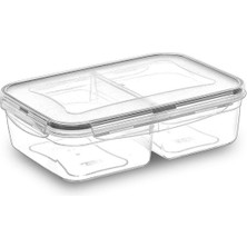 2 Bölmeli 1+1 Litre Kilitli Kapaklı Saklama Kabı, Çok Renkli