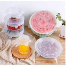 6'lı Beyaz Silikon Streç Kapak Takımı, Esnek ve Kullanışlı Plastik Kapaklar