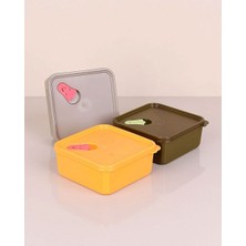 3'lü Renkli Kare Saklama Kabı Seti, Mikrodalga ve Buzluk Uyumlu