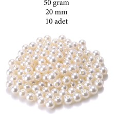 Kapamarka 50 Gram 20MM Krem Renk Plastik Inci Boncuk Çanta ve Takı Yapım Boncuğu (~10 Adet)