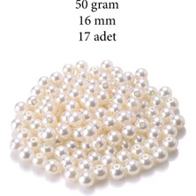 Kapamarka 50 Gram 16MM Krem Renk Plastik Inci Boncuk Çanta ve Takı Yapım Boncuğu (~17 Adet)