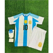 Arjantin 2024/25 Sezon Lionel Messi Çocuk Forması Şort Çorap Bileklik 4'lü Seti