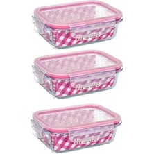 Fırınlık Cam Saklama Kabı, Kilitli Kapak, 3'lü Set, 1040 Ml, Turuncu