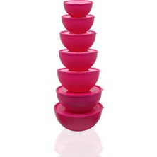Şık 7'li Pembe Yuvarlak Kapaklı Kase Seti