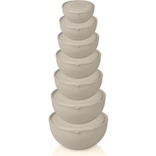 Bej Yuvarlak Kapaklı 7'li Kase Seti, Şık ve Pratik Mutfak Gereçleri