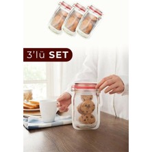 Büyük Boy Kilitli Saklama Poşetleri, 3 Adet, Kavanoz Görünümünde, Beyaz Renk