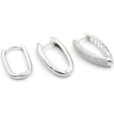 3'lü Taşlı Küpe - Gümüş