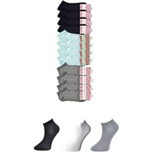 Kapamarka Siyah Gri Ve Beyaz Kadın Bilek Çorap 12 Çift