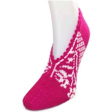 El Örgüsü Kışlık Şık Kadın Yün Patik Fuşya