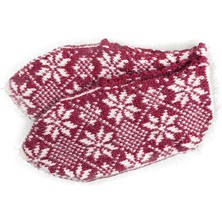 El Örgüsü Kışlık Şık Kadın Yün Patik Bordo