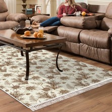 Dekoreko Kaymaz Dijital Mutfak & Salon Halı Saray Deri Saçaklı Vintage AL5009 Bej