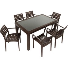 Mandella Wood 90x150 Cafe Koltuk Camlı Masa Takımı KAHVERENGİ