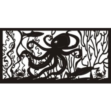 Ahtapot ve Balıklar Temalı Duvar Dekor Sticker 40 x 20 cm