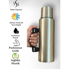 Sanal Ticaretim 1.5 Litre Çift Katlı Çelik Termos-24 Saat Sıcak, 48 Saat Soğuk, Kulplu