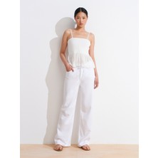 72025 Arkası Lastikli Lyocell Denim Pantolon-Beyaz