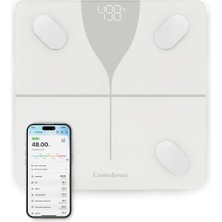 Akıllı Bluetooth Tartı, Yağ Ölçer Fonksiyonlu, Uygulama ile Kontrol, 30X30 Cm, Beyaz