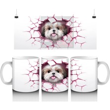 Pembe Yırtık Desen Üzerine Sevimli Köpek – Baskılı Kupa