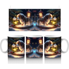 Yılbaşı Temalı Işıklarla Süslenmiş Köpekler – Baskılı Kahve Kupası