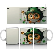 Dört Yapraklı Yonca ve Şapkalı Baykuş – Baskılı Kahve Kupası