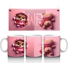 Çatlak Duvar Arasında Pembe Fularlı Sevimli Köpek - Baskılı Kahve Kupası