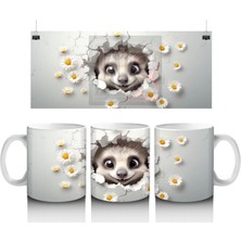 Beyaz Çiçekler Arasında Sevimli Kirpi – Baskılı Kahve Kupası