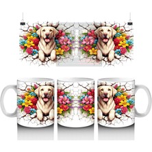 Renkli Çiçeklerle Süslenmiş Labrador Çifti Tasarımı - Baskılı Kahve Kupası