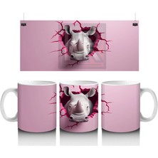 Kırık Duvar Arasından Çıkan Güçlü Gergedan - Baskılı Kahve Kupası